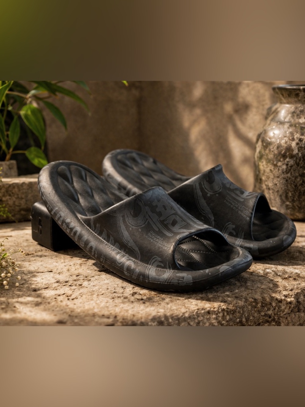 QUOPVN Chunky Slide Sandals Black Graphic Unisex Comfort Cloud Slides W 8 M 7